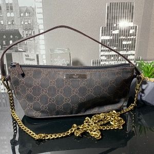 Authentic Gucci 2000s Monogram GG Canvas/Leather Pouch Bag